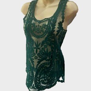 Pins & Needles Teal Green floral lace shell top blouse SMALL/MED